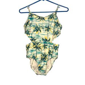 Old Navy Palm Print Cutout One Piece Swimsuit Tropical Palm Tree Girls XL